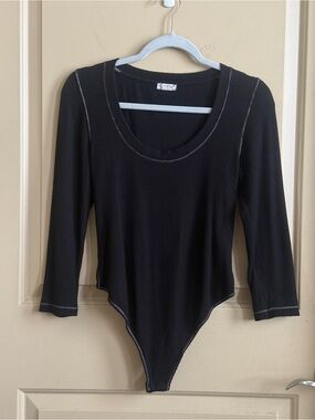 Free People Hi Hon Ribbed Scoop-Neck Long-Sleeve Bodysuit